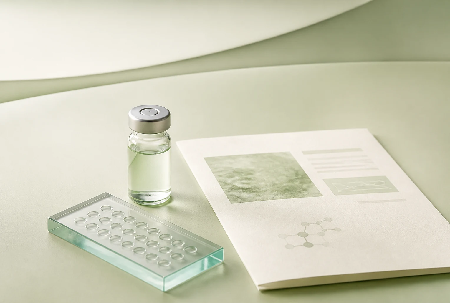 Sealed peptide vial beside analytical documentation